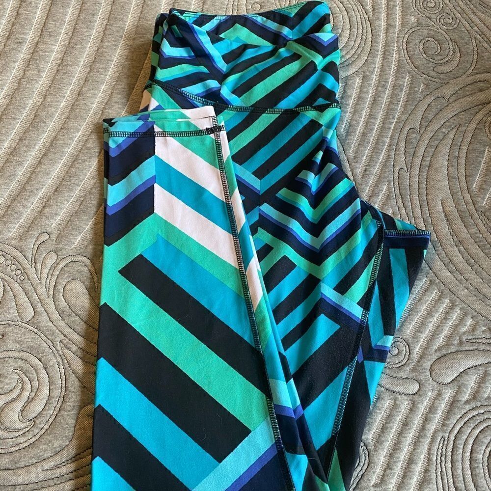 Champion Blue Green Striped Active Leggings XXL